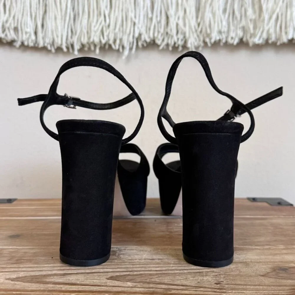 SCHUTZ Keefa Black Suede Open Toe Ankle Strap Platform 70s Evening Sandal Size 8